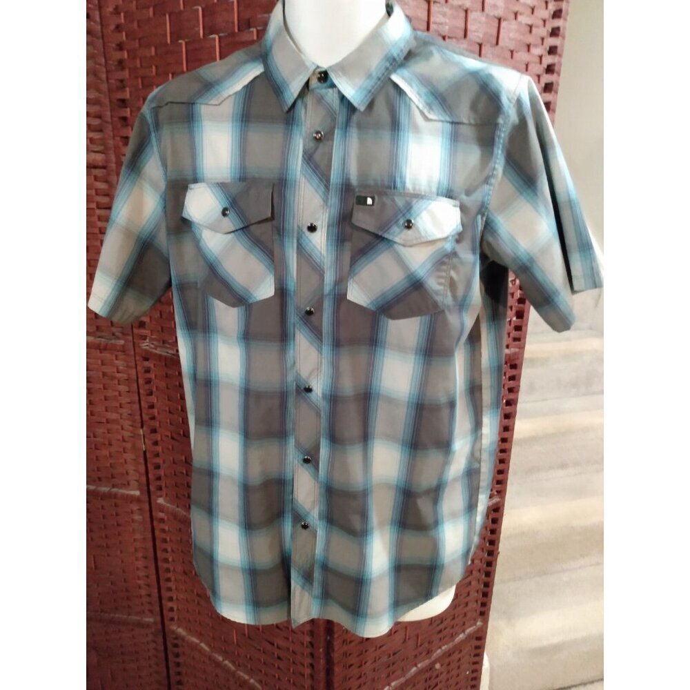 Men's The North Face Button Up Shirt Short Sleeve Snap Buttons Plaid Medium
